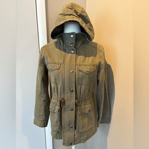 BP Green Utility Jacket Miltary Pockets Womens Sz S Full Zip Canvas Cotton